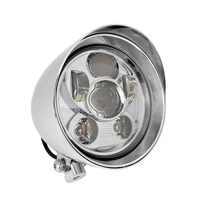 FATECIM 5.75" LED Motorcycle Headlights w/Aluminum Visor Clear Lens 5 3/4 inch Bullet Vintage Lamp for Harley Sportster Dyna Softail Bobber Chopper Honda Yamaha Suzuki Kawasaki Custom Chrome - Image 4